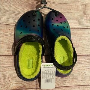 NWT Crocs Lined Black/Lime Punch, Size Junior J3